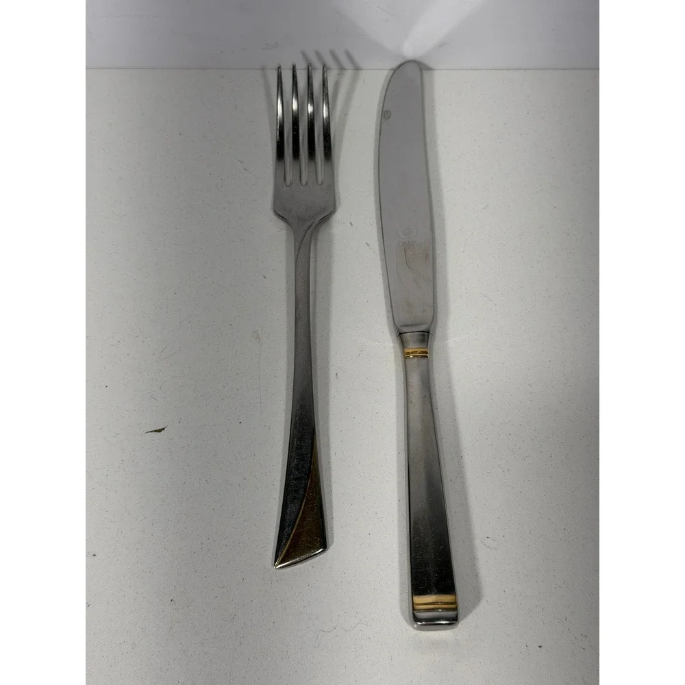 Dalia Spain 18-10 Stainless Flatware Dinner Fork and Knife Gold Accents 2pc Set